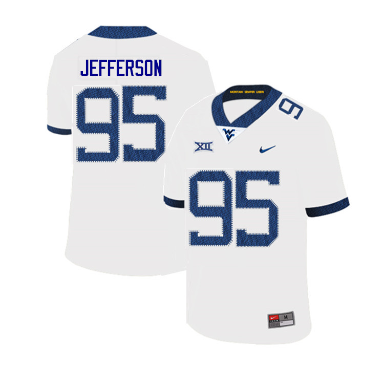 2019 Men #95 Jordan Jefferson West Virginia Mountaineers College Football Jerseys Sale-White